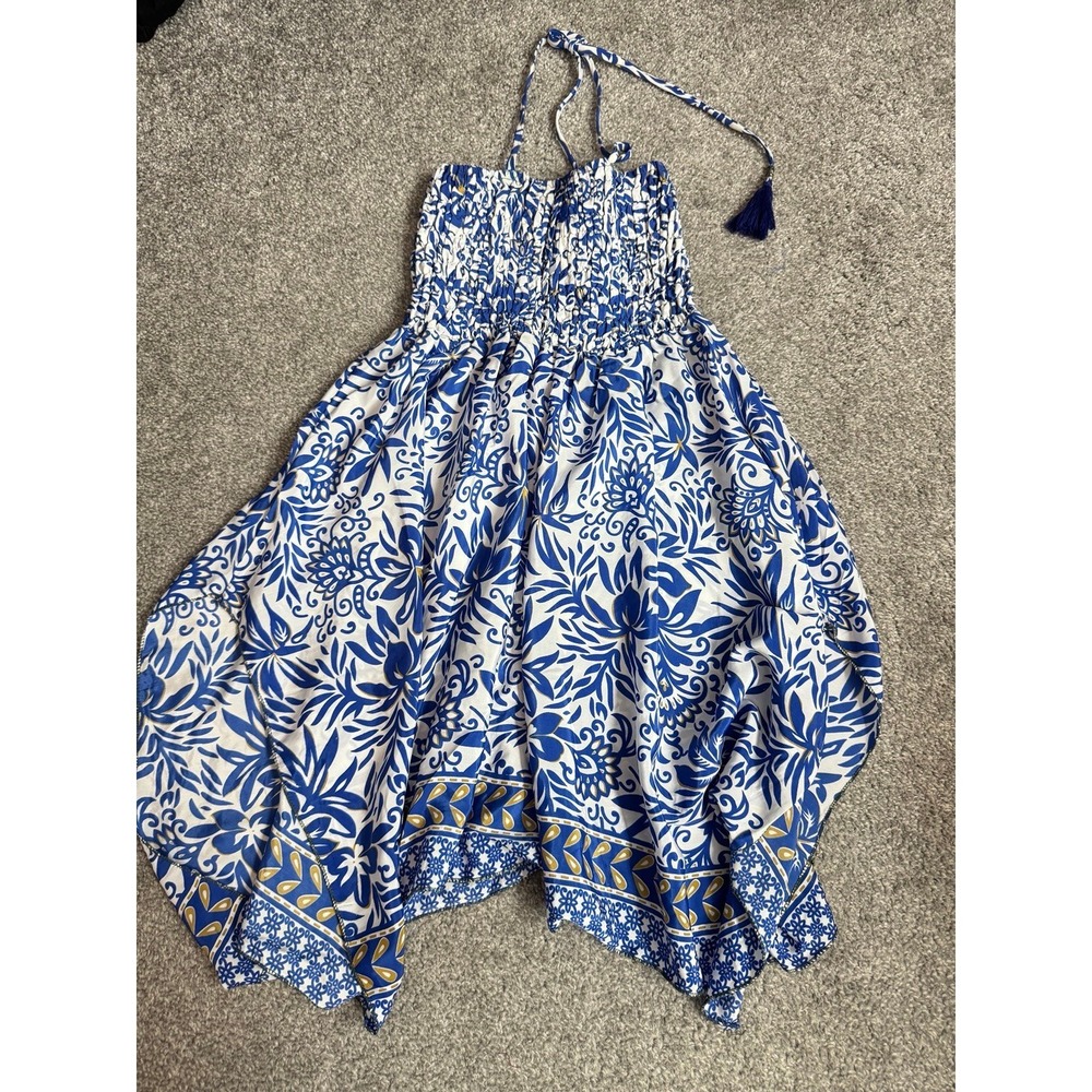 Mandala Girls Blue White Paisley Boho Halter Maxi Dress One Size